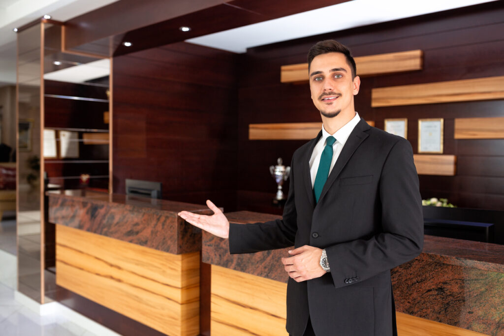 a welcoming receptionist at hotel